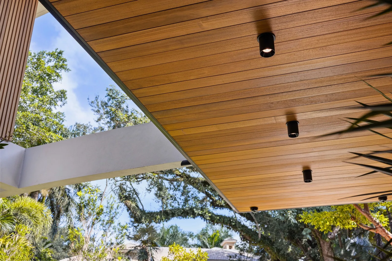 Thermo Ayous vertical cladding and entrance soffit on a contemporary home